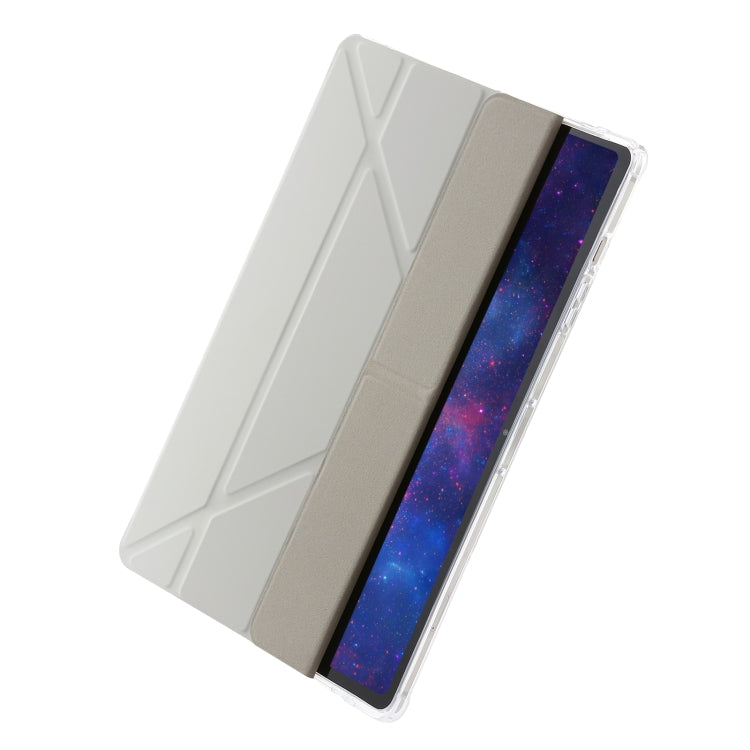 Clear acrylic deformation leather tablet case for Samsung Galaxy Tab S9+, showcasing its sleek design and protective features.